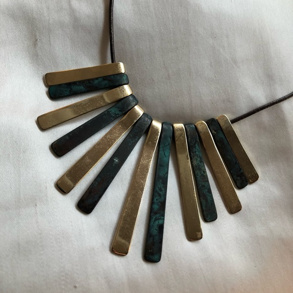 Gold and Teal/Turquoise Statement Necklace - Picture 2 of 3